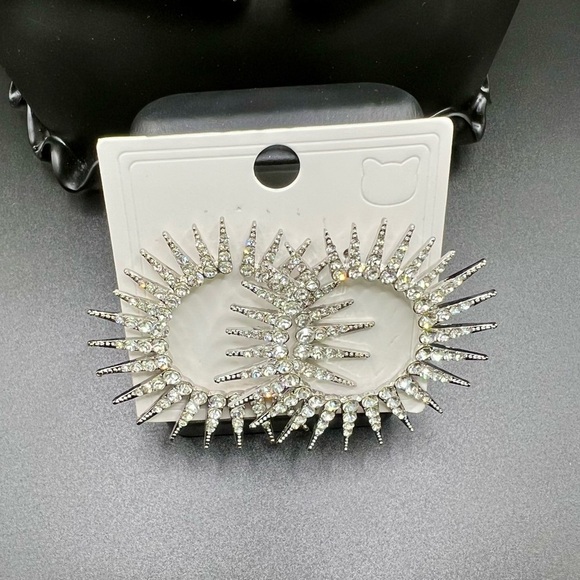 New Sparkling Crystal Accented Silver Hoop Earrings - Picture 10 of 10